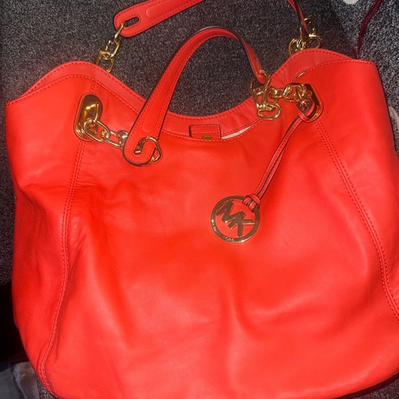Michael Kors Vibrant Red Tote with Gold Accents - Picture 1 of 6